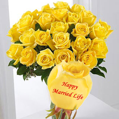 "Talking Roses (Print on Rose) (25 Yellow Roses) Happy Married Life - Click here to View more details about this Product